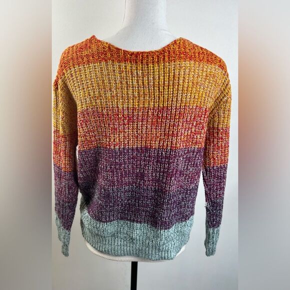 Love by Chesley Knit Cropped Colorful Boho Sweater Size Medium Deep V-neck - Picture 3 of 5